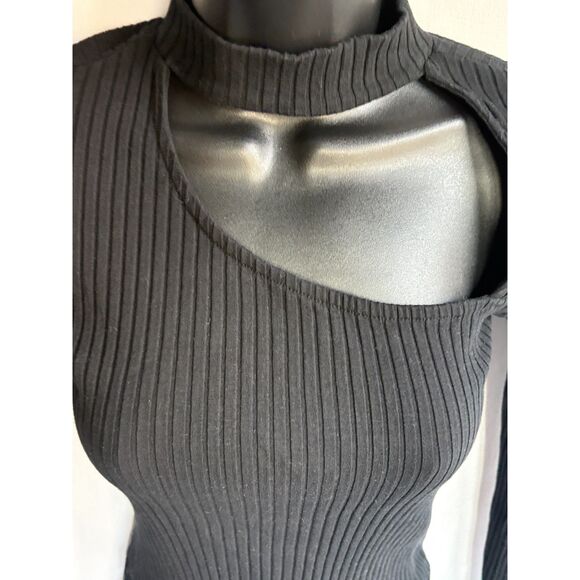 Zara Black Ribbed Mock Neck Sweater Knit Top Size S Classy 90s Sexy Date Night - Picture 2 of 9